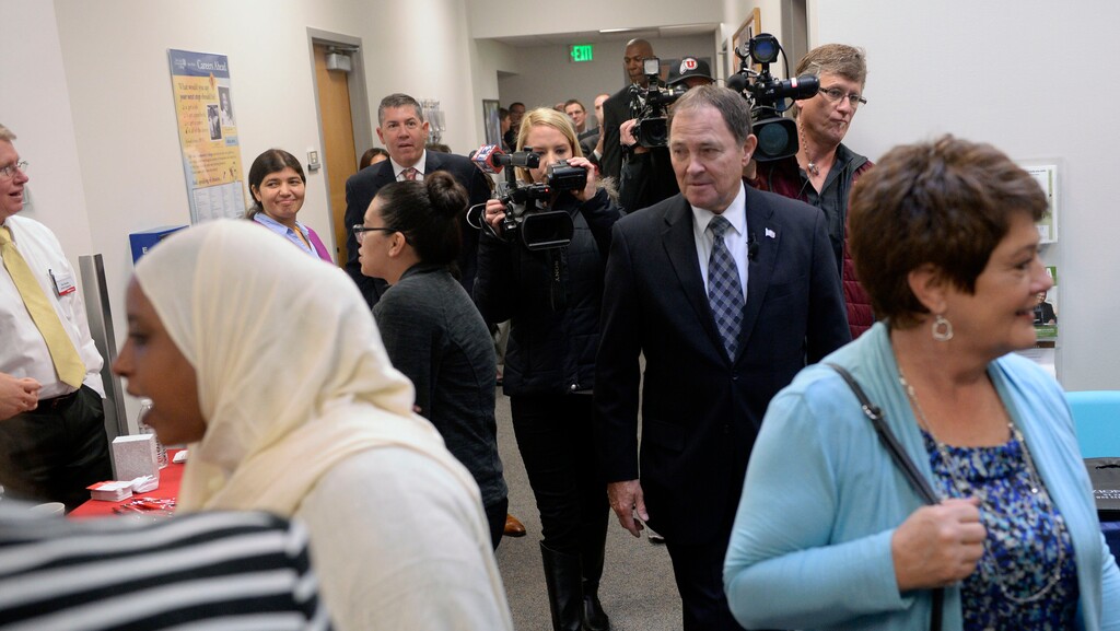 Al Hartmann  |  The Salt Lake TribuneGov. Gary Herbert and Utah's First Lady Jeanette Herbert tour the new Utah Refugee Education and Training Center at Salt Lake Communty College Medowbrook Campus Tuesday Nov 10.  
