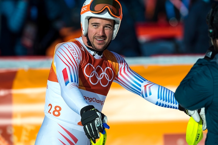 (Chris Detrick  |  The Salt Lake Tribune)  USA's Jared Goldberg competes in the Men's Alpine Combined at Jeongseon Alpine Centre during the Pyeongchang 2018 Winter Olympics Tuesday, February 13, 2018.  Goldberg finished in 36th place with a time of 2:22.88.