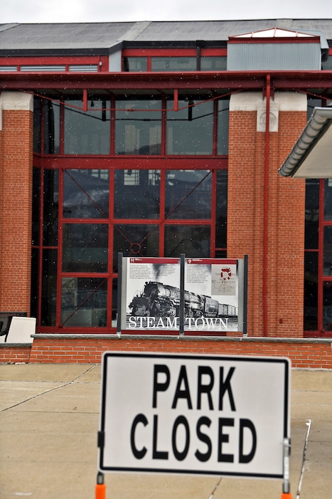 This photo shows the Steamtown National Historic Site closed in its third week due to the partial government shutdown, in downtown Scranton, Pa., Thursday, Jan. 10, 2019. (Butch Comegys/The Times-Tribune via AP)