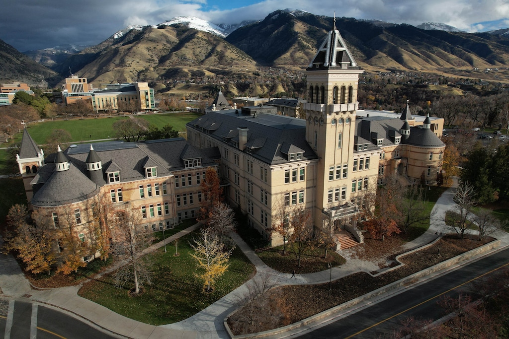(Francisco Kjolseth  | The Salt Lake Tribune) The Old Main building at Utah State University in Logan on Monday, Nov. 17, 2025. USU has come under fire for the spending of its previous president, which has now spurred a bill in the 2026 legislative session about the oversight roles of school trustees.