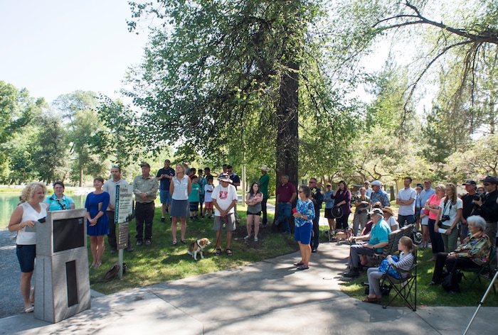 (Rick Egan  |  The Salt Lake Tribune)       Salt Lake CIty Mayor Jackie Biskupski speaks at the grand reopening celebration for Fairmont Park Pond, Wednesday, June 27, 2018.