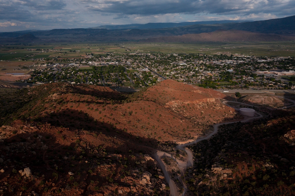 (Bethany Baker  |  The Salt Lake Tribune) Sunlight illuminates the ridges along a popular ATV trail just outside Richfield on Friday, June 6, 2025. 