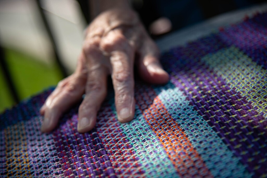 (Francisco Kjolseth  |  The Salt Lake Tribune) John Hess talks about some of his woven works of art he has created on Tuesday, Sept, 22, 2020, after messing up his back that landed him in a senior center right as Covid hit. 