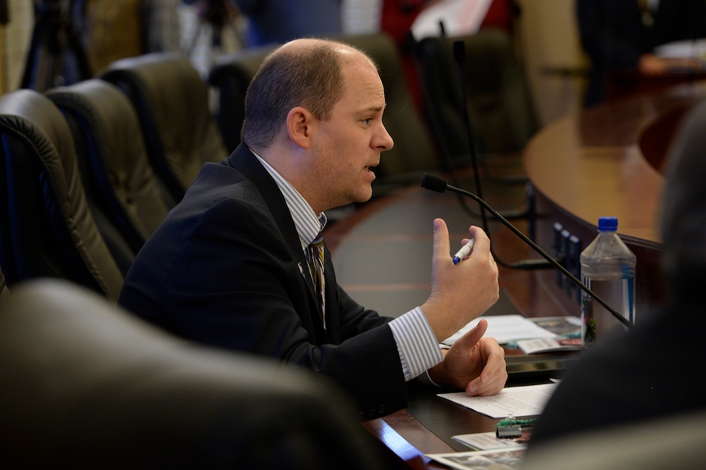 (Scott Sommerdorf | Tribune file photo)
Sen. Daniel Thatcher, R-West Valley City, has sponsored a bill aiming to address an elected official who is found to be mentally incompetent. In this file photo, he is shown discussing legislation in committee, Feb. 26, 2015.