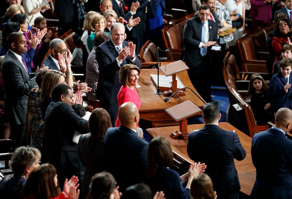 (Carolyn Kaster | The Associated Press) House Democratic Leader Nancy Pelosi of California, who is expected to lead the 116th Congress as speaker of the House, is applauded at the Capitol in Washington, Thursday, Jan. 3, 2019.