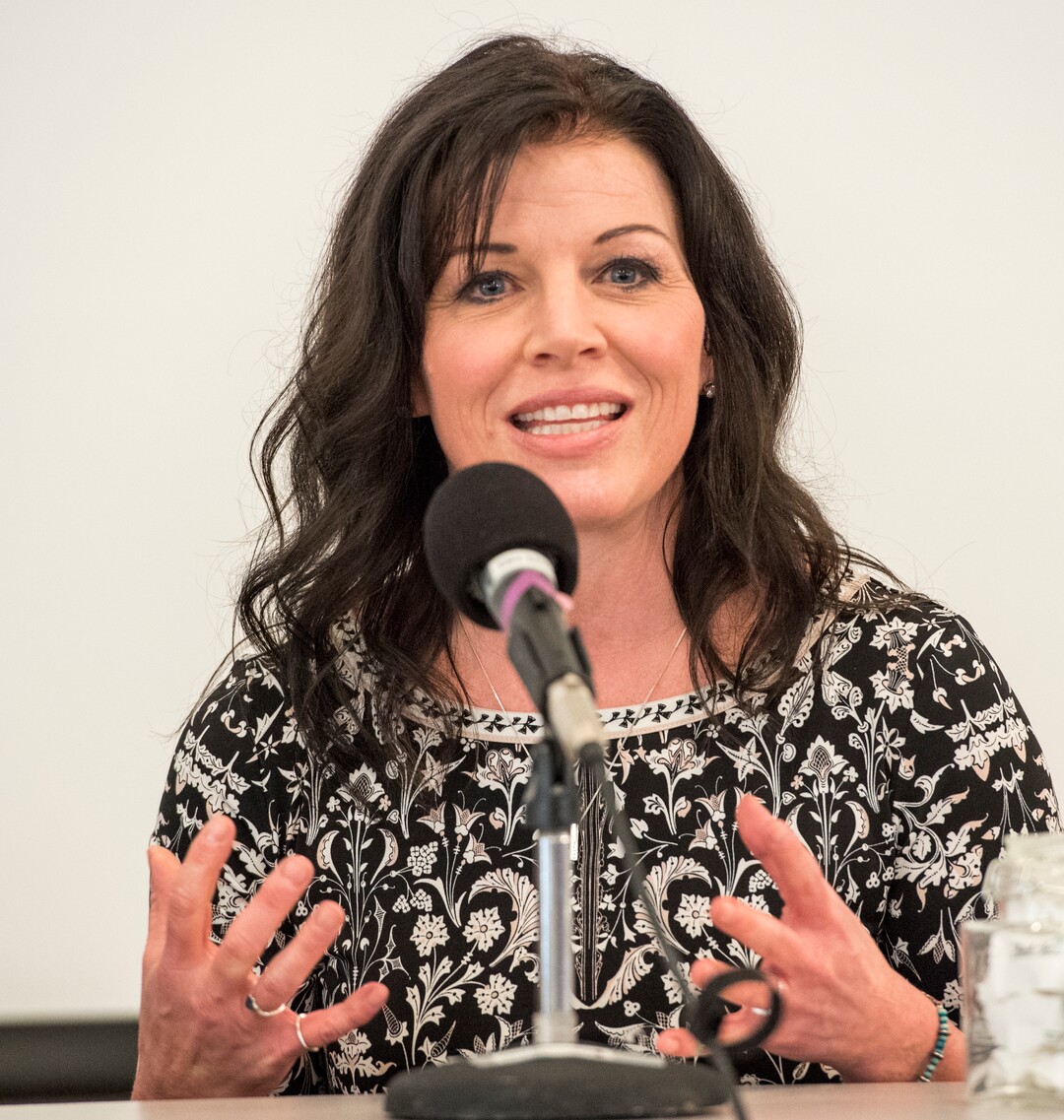 (Rick Egan  |  The Salt Lake Tribune)       Kimberli Kocherhans speaks as part of a survivors panel during the "Love Heals" forum on sex trafficking at St. Mark's  Cathedral Friday, March 23, 2018.