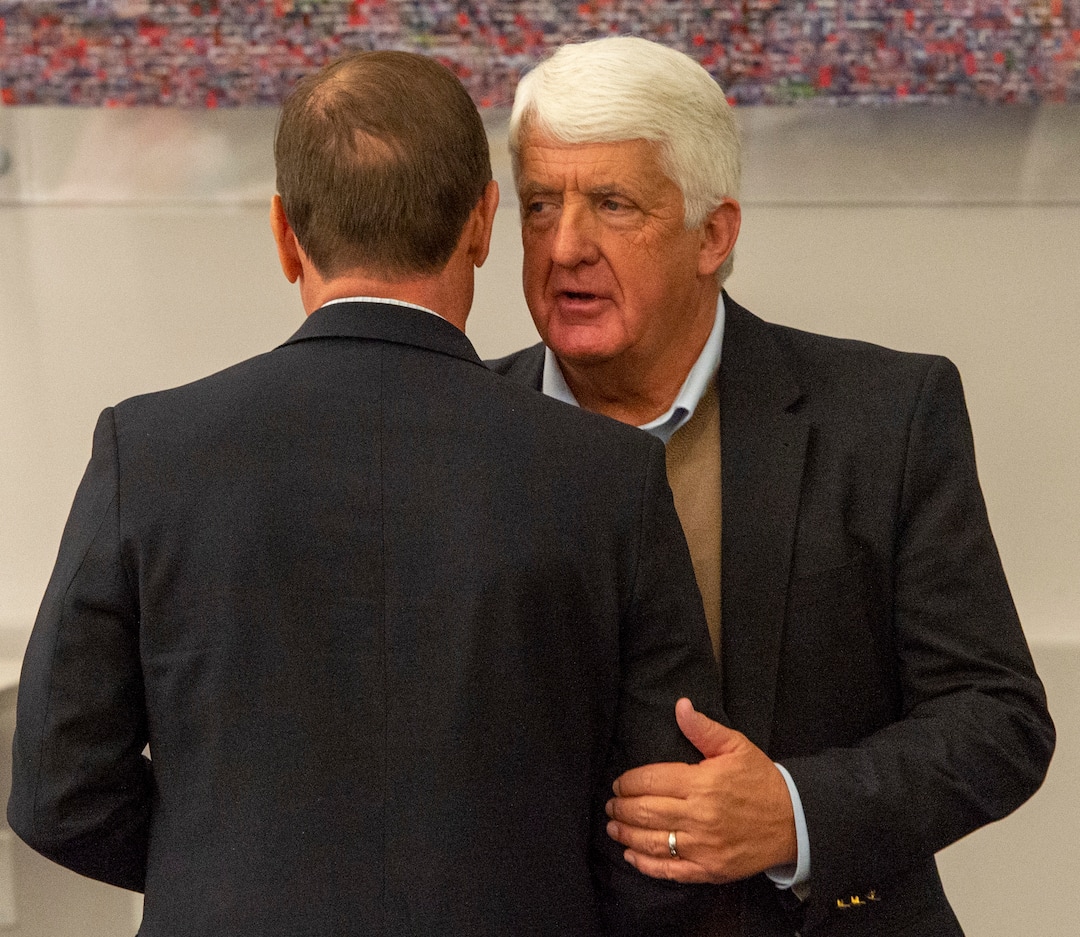 (Rick Egan  |  The Salt Lake Tribune) U.S. Rep. Chris Stewart speaks with U.S. Rep. Rob Bishop at the annual Utah Eagle Forum convention in Sandy, Saturday, Jan. 11, 2020.