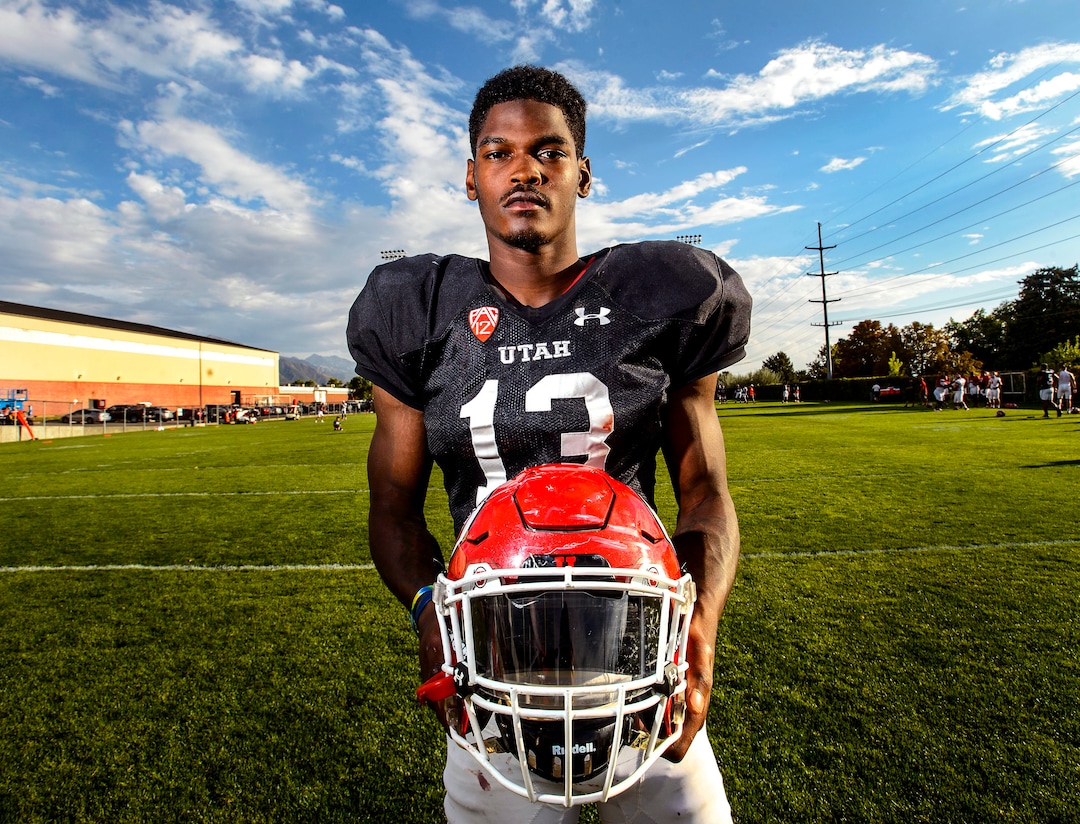 (Steve Griffin  |  The Salt Lake Tribune)  University of Utah junior safety Marquise Blair is a JUCO newcomer who the Utes moved from linebacker to safety where he earned playing time during the recent BYU game. He is photographed here at the University of Utah football practice facility in Salt Lake City Tuesday September 12, 2017.