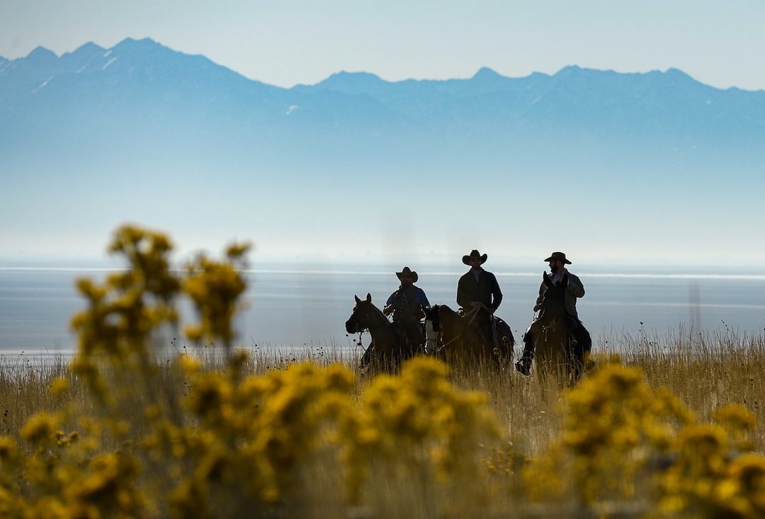 (Francisco Kjolseth  |  The Salt Lake Tribune)  Riders on horseback herd bison during the 33rd annual roundup, Saturday, Oct. 26, 2019, on Antelope Island, a state park located near Syracuse in Davis County. Every year Utah wildlife and parks officials move the animals from across the island so they can be weighed, tagged and given health screenings.