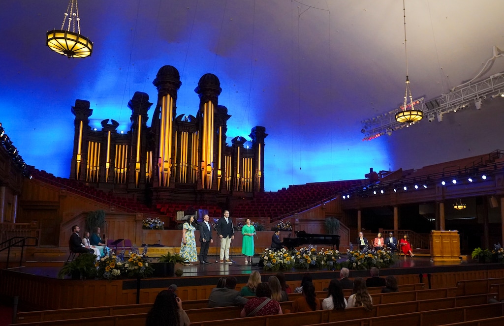 (Bethany Baker | The Salt Lake Tribune) Singers perform a song from the new hymnbook in the Salt Lake Tabernacle on Temple Square in Salt Lake City on Thursday, May 30, 2024.