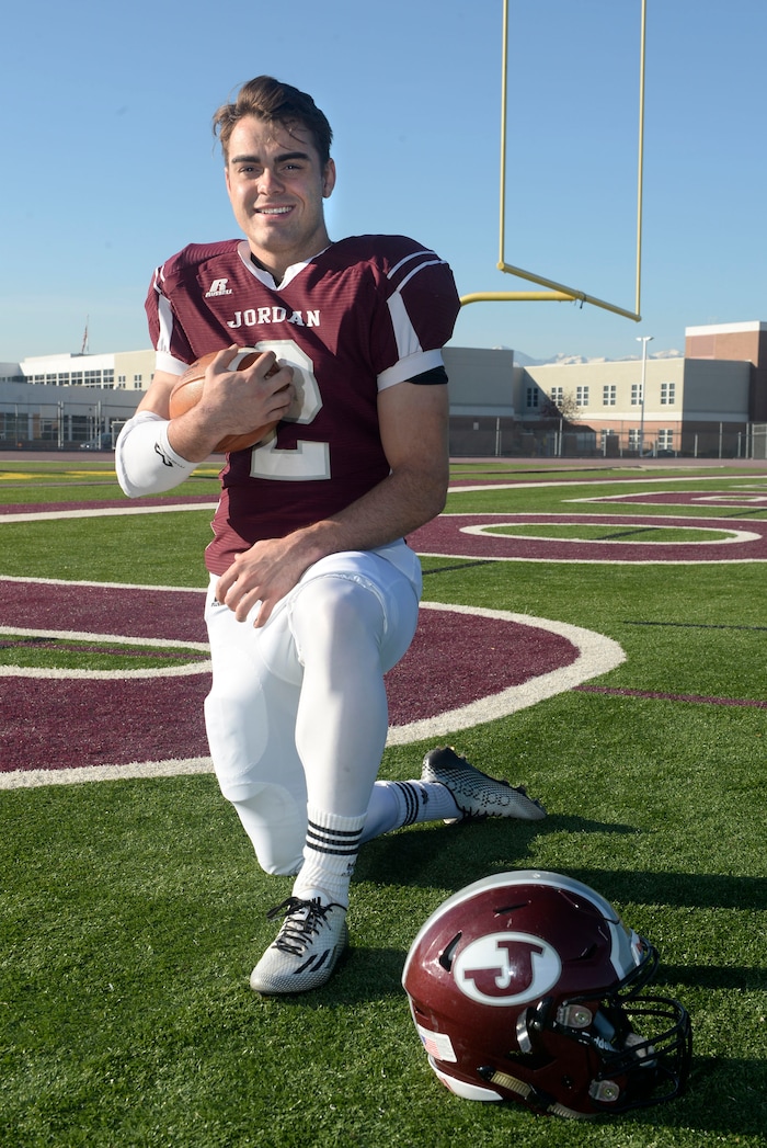 (Al Hartmann  |  The Salt Lake Tribune)  Jordan High School quarterback Austin Kafentzis, the Salt Lake Tribune's football player of the year.
