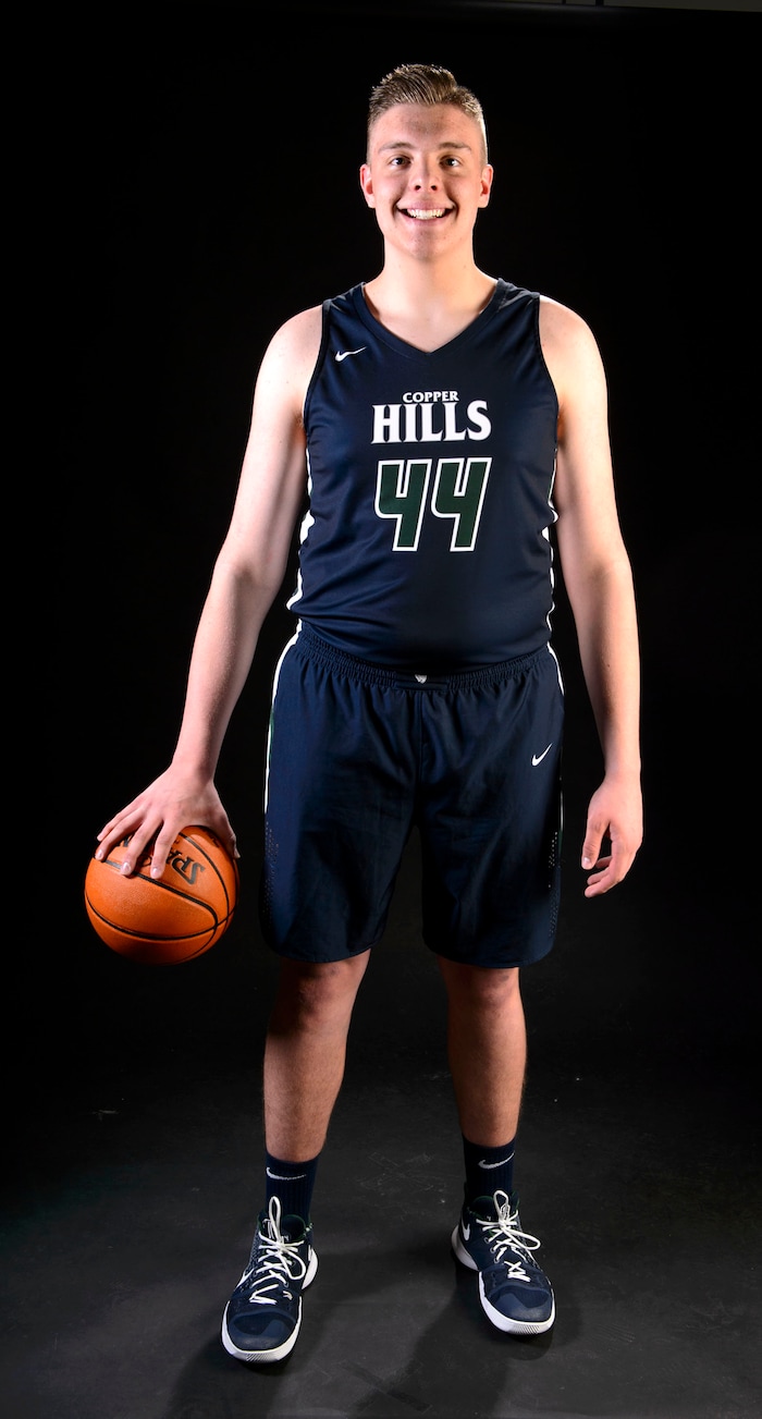(Steve Griffin  |  The Salt Lake Tribune)  Prep basketball Trevon Allfrey, Copper Hills, in the Salt Lake Tribune studio in Salt Lake City Tuesday April 10, 2018.