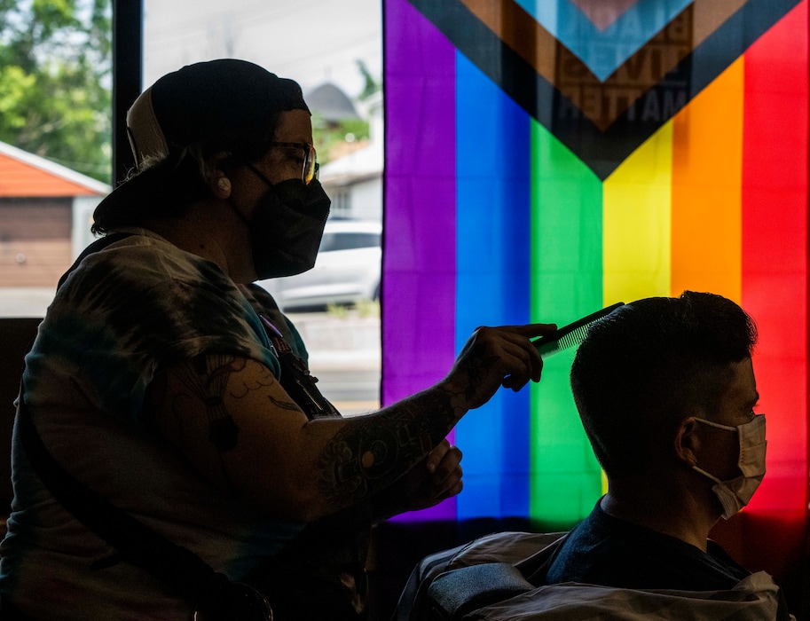 (Rick Egan | The Salt Lake Tribune)  Kylee Howell cuts BobbiJo Kanter's hair at Friar Tuck's Barber Shop in Salt Lake City, on Wednesday, June 16, 2021.