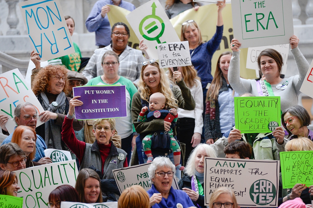 (Francisco Kjolseth  |  The Salt Lake Tribune)  Local supporters of the Equal Rights Amendment rally at the Utah Capitol on Tuesday, Dec. 3, 2019, to encourage Utah to ratify the ERA.
