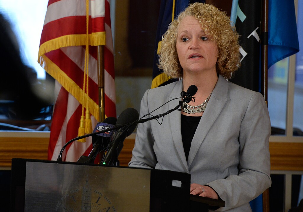 (Francisco Kjolseth | The Salt Lake Tribune) Mayor Jackie Biskupski holds a presser at the City County building on Tuesday, Feb. 27, 2018, to speak out against SB234 as written, which creates the Utah Inland Port Authority, saying it deprives the city of local control in taxing and land use decisions.