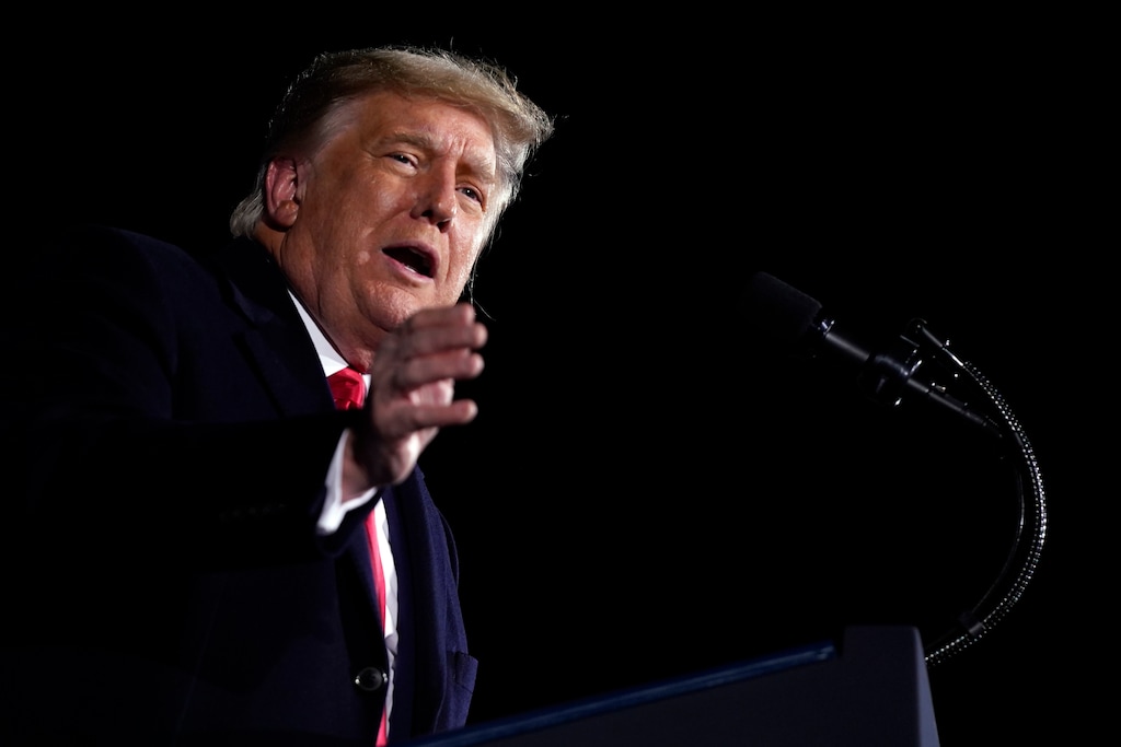 (Evan Vucci | AP photo,)
In this Jan. 4, 2021, file photo President Donald Trump speaks during a campaign rally for Sen. Kelly Loeffler, R-Ga., and David Perdue at Dalton Regional Airport in Dalton, Ga. Trump will be making his first post-presidential appearance at a conservative gathering in Florida next weekend. Ian Walters, spokesman for the American Conservative Union, confirmed that Trump will be speaking at the group's annual Conservative Political Action Conference on Feb. 28.