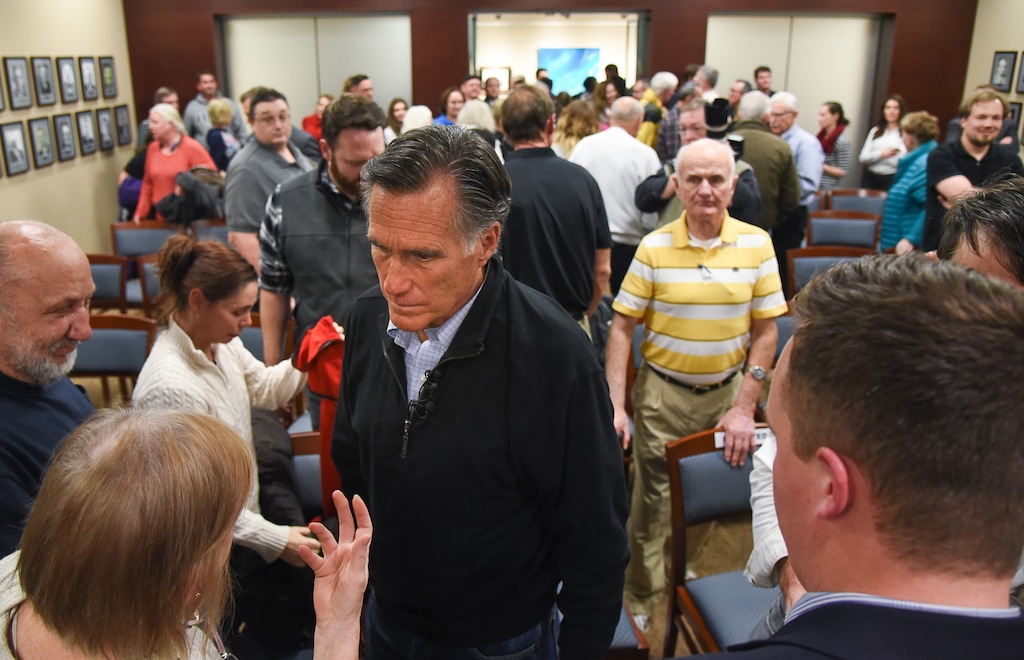 (Francisco Kjolseth  |  The Salt Lake Tribune file photo)  U.S. Senator Mitt Romney wraps up a town hall meeting at the Davis County administration building, Tuesday, Jan. 22, 2019, to hear from local residents.