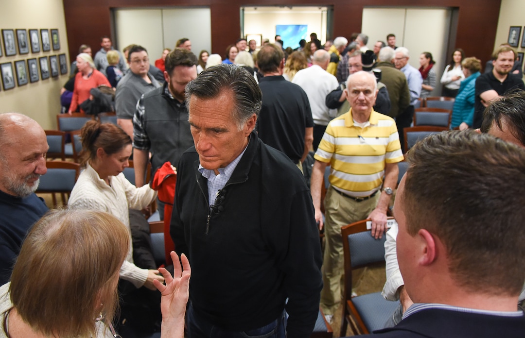 (Francisco Kjolseth  |  The Salt Lake Tribune)  U.S. Senator Mitt Romney wraps up a town hall meeting at the Davis County administration building, Tuesday, January 22, 2019, to hear from local residents.