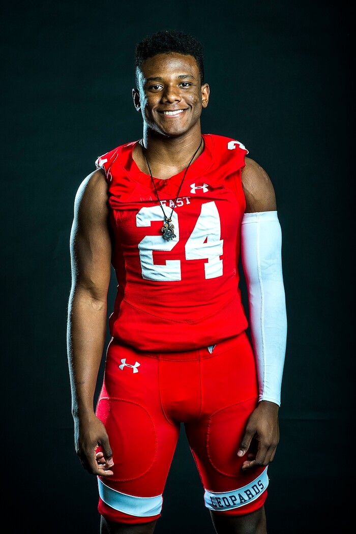(Chris Detrick | The Salt Lake Tribune) East’s Jaylon Vickers poses for a portrait Friday, December 15, 2017.