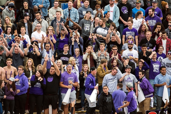 (Chris Detrick  |  The Salt Lake Tribune)  Weber State Wildcats fans cheer during the game at Stewart Stadium Saturday, November 25, 2017.  