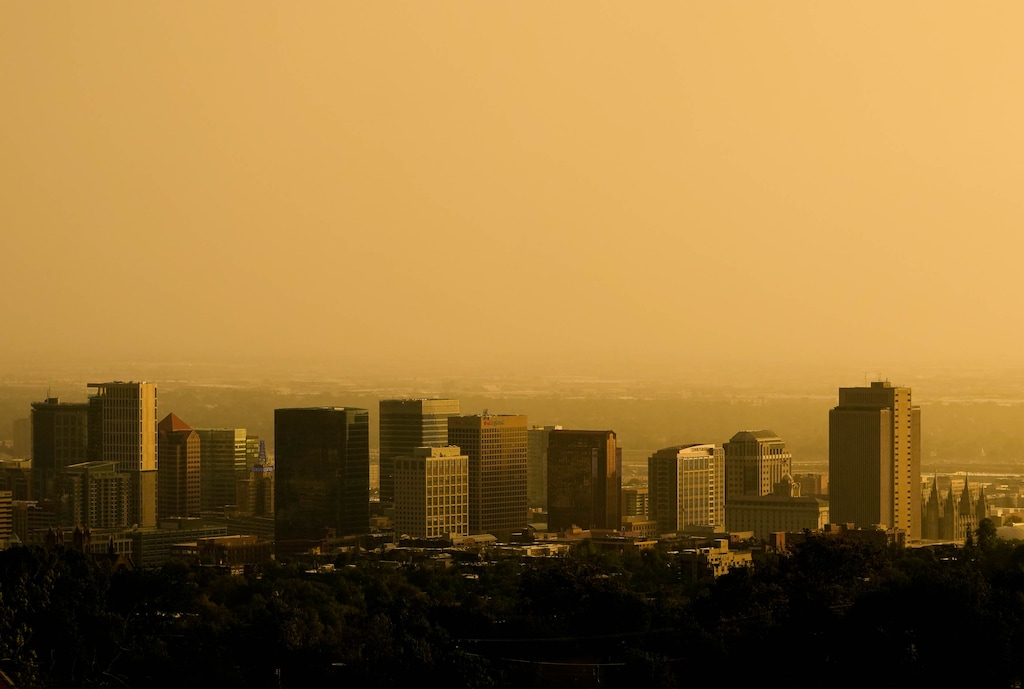 (Francisco Kjolseth | The Salt Lake Tribune) The Salt Lake City skyline glows in the setting sun on Wednesday, July 29, 2026.