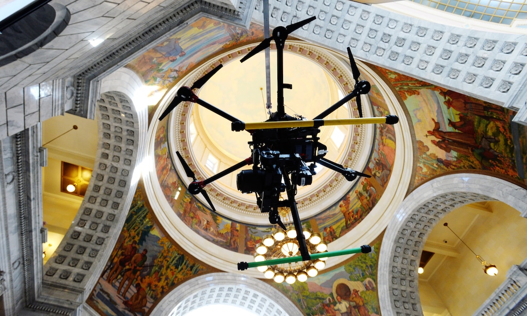 Steve Griffin | The Salt Lake Tribune
A drone is displayed in the Capitol rotunda as Lt. Gov. Spencer Cox is joined by the Governor's Office of Economic Development and dignitaries in Utah's aerospace industry as Gov. Gary Herbert declared Feb. 26 as Utah Aerospace Day in the Capitol rotunda in Salt Lake City, Friday, February 26, 2016.