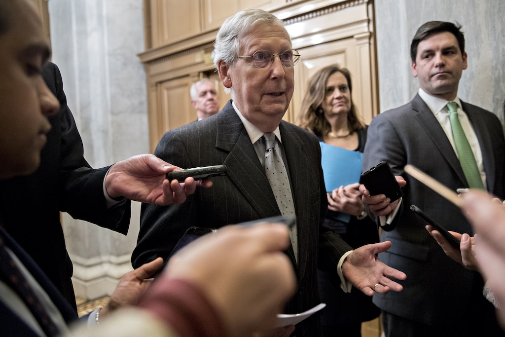 (Andrew Harrer | Bloomberg) Senate Majority Leader Mitch McConnell, R-Ky, speaks to the media in Washington, D.C., U.S., on Jan. 9, 2019.