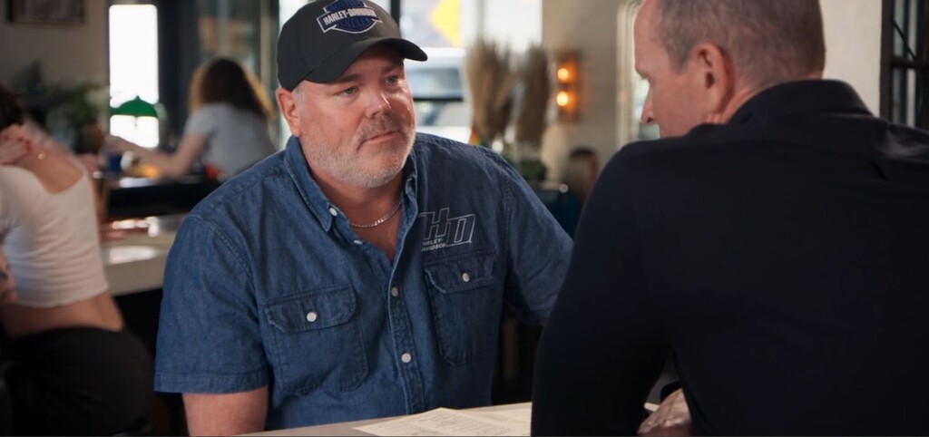 (Bravo) Justin Rose, left, and John Barlow meet at Copper Common in Salt Lake City, after an argument in an episode of "The Real Housewives of Salt Lake City."