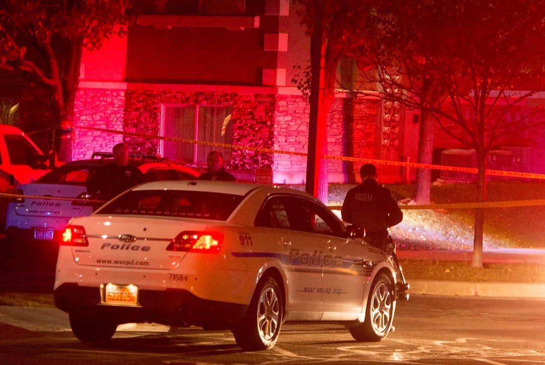 (Rick Egan  |  The Salt Lake Tribune)  Police investigate a shooting at the Village at Rivers Edge Apartment complex in West Valley, City, Tuesday, November 7, 2017.