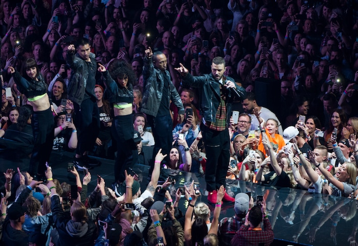 (Rick Egan  |  The Salt Lake Tribune)   Justin Timberlake performs at Vivint Smarthome Arena in Salt Lake City, Thursday, April 12, 2018.