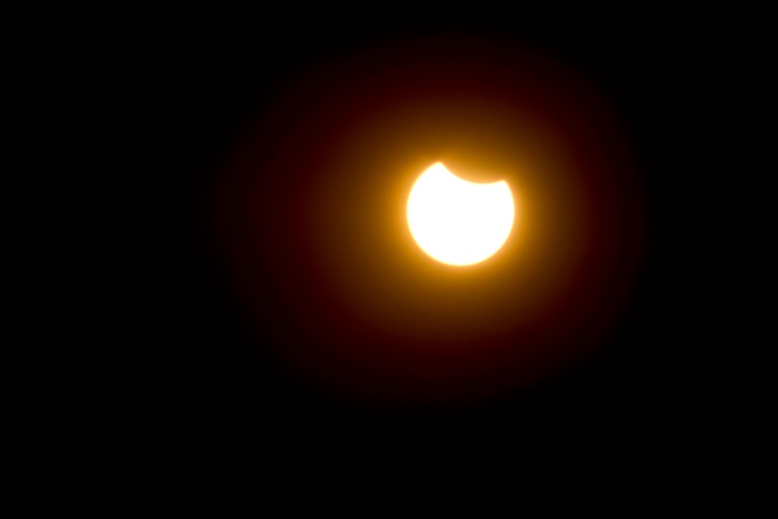 (Jeremy Harmon  |  The Salt Lake Tribune)  The moon starts to move in front of the sun as solar eclipse starts  as seen from Salt Lake City on August 21, 2017.