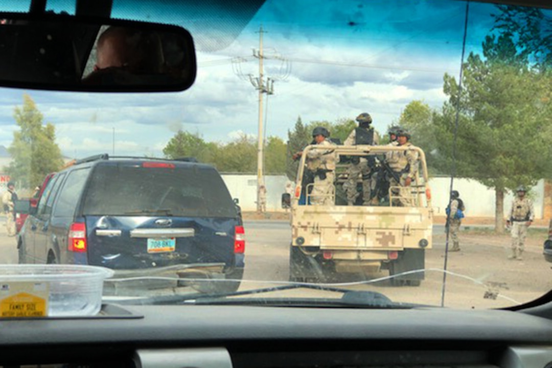 (Trent Nelson |  The Salt Lake Tribune) Mexican military escorts family members of those slain in a recent attack in Sonora through the area as they make their way to funerals on Wednesday, November 6, 2019.