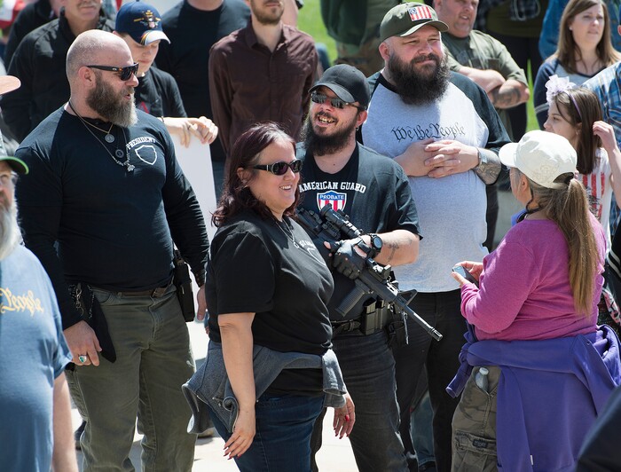 (Scott Sommerdorf | The Salt Lake Tribune)
A group calling themselves Citizens and Students For Liberty (SFL) gathered at the Utah State Capitol on Saturday to show their support for the Second Amendment, Saturday, April 14, 2018.