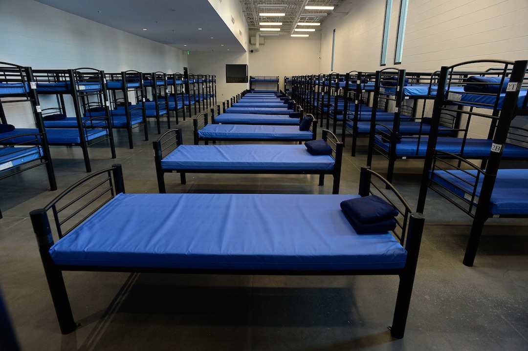 (Francisco Kjolseth  |  The Salt Lake Tribune)  Shelter the Homeless and Catholic Community Services of Utah (CCS) holds a public open house at the Gail Miller Resource Center on Friday, Sept. 6, 2019, with self-guided tours for the public to see the brand new building and learn about the services that will be provided there for both men and women. Pictured is one of four men's dorm rooms with a total of 160 beds for men.