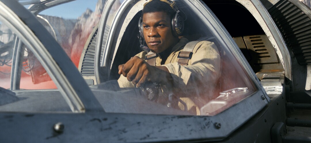 This image released by Lucasfilm shows John Boyega as Finn in a scene from, "Star Wars: The Last Jedi" (Lucasfilm via AP)