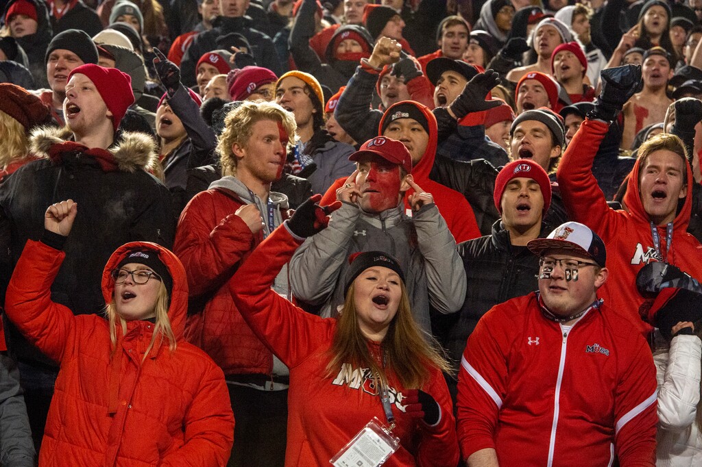 (Rick Egan  |  The Salt Lake Tribune)  Utah fans enjoy a 45-15 victory over Colorado at Rice-Eccles Stadium on Saturday.