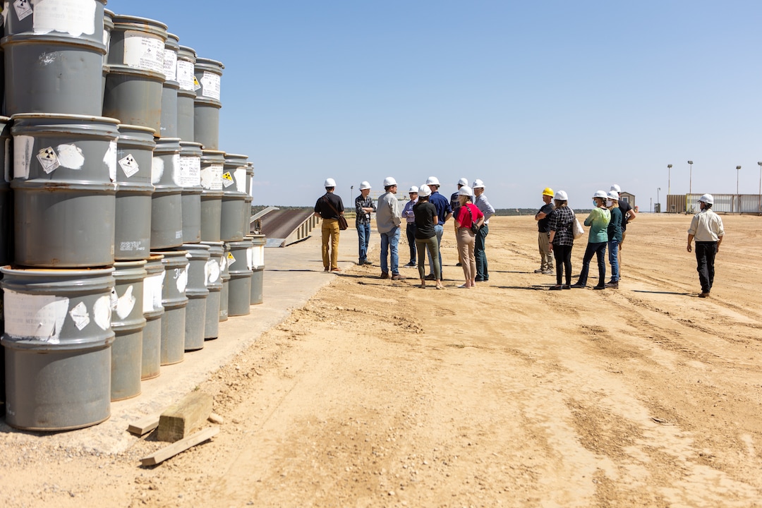 (Courtesy of Energy Fuels) Alternate feed material sits in drums outside the White Mesa uranium mill near Blanding on Sept. 16, 2021.
