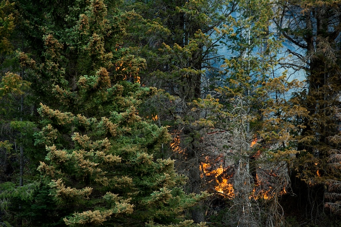 (Rick Egan  |  The Salt Lake Tribune)        Portions of the mountain along highway 40 continue to burn from the Dollar Ridge Fire, Tuesday, July 10, 2018.


