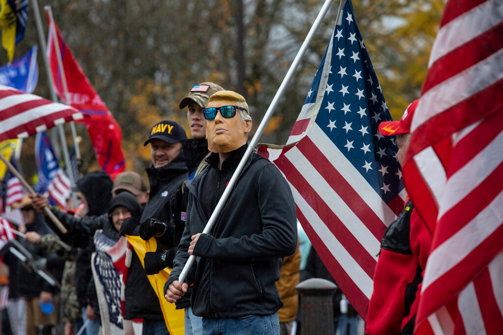 Supporters of President Donald Trump attend a ' Stop The Steal ' rally at the Oregon State Capitol protesting the outcome of the election on Saturday, Nov. 14, 2020 in Salem, Ore. (AP Photo/Paula Bronstein)
