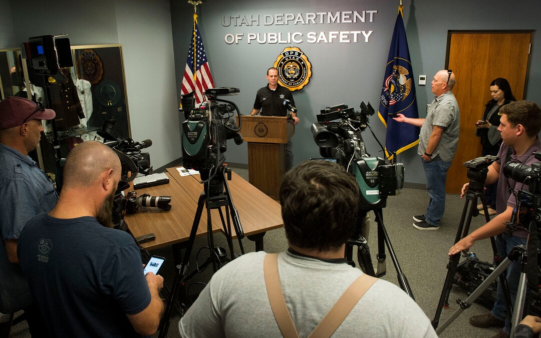 (Rick Egan  |  The Salt Lake Tribune)   Agent Brian Davis, from the Department of Public Safety, asks for the public’s help identifying a murder victim in a cold case homicide from April 1998, during a news conference, Tuesday, Oct. 2, 2018.