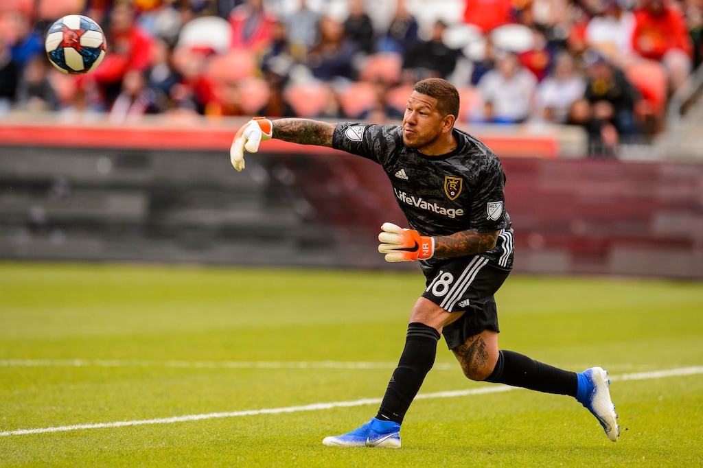 (Trent Nelson  |  The Salt Lake Tribune)  Real Salt Lake goalkeeper Nick Rimando (18) as Real Salt Lake hosts Toronto FC, MLS Soccer at Rio Tinto Stadium in Sandy on Saturday May 18, 2019.