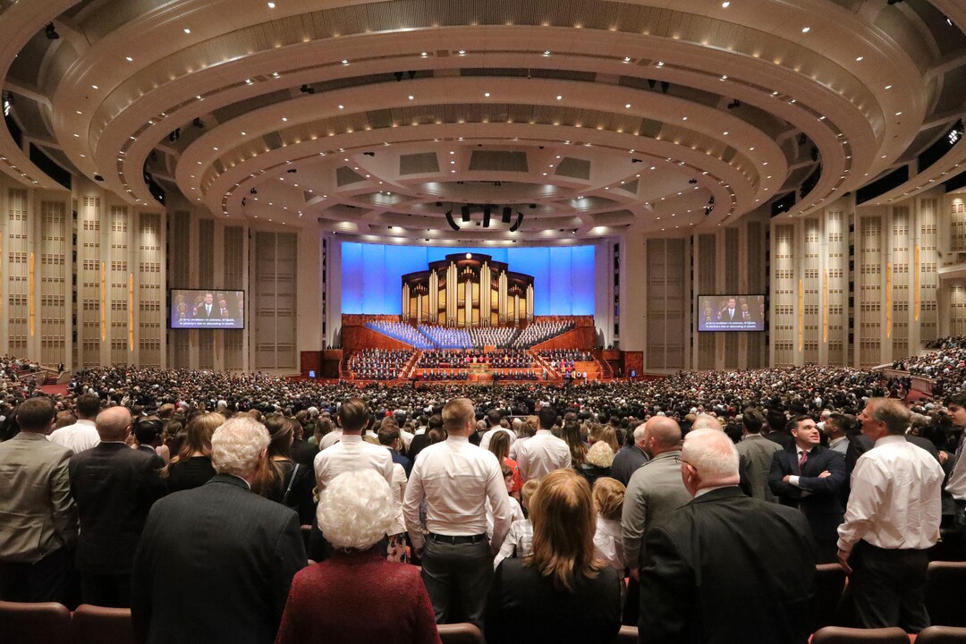 (Rick Bowmer | AP) People listen during The Church of Jesus Christ of Latter-day Saints' twice-annual church conference Saturday, Oct. 5, 2019, in Salt Lake City. President Russell M. Nelson has rolled out a dizzying number of policy changes during his first two years at the helm of the faith, leading to heightened anticipation for what he may announce at this weekend's conference in Salt Lake City.