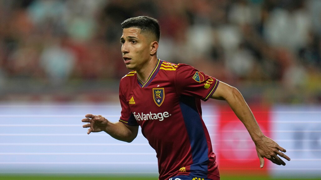 (Rick Bowmer | AP) Real Salt Lake forward Jefferson Savarino, shown during a game against Minnesota United in June, scored one of RSL's four goals in a 4-0 win over Orlando City on Saturday night.