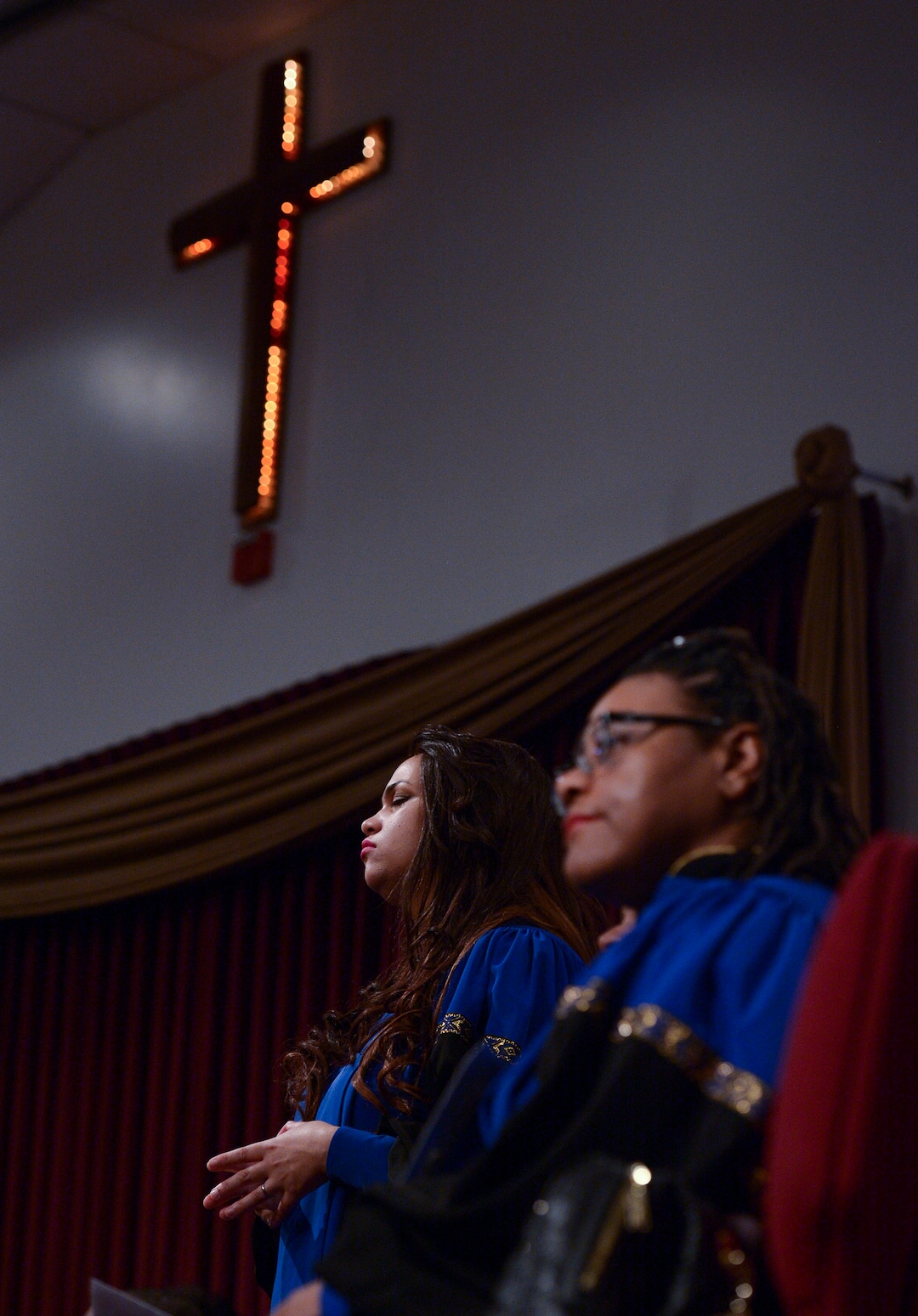 (Leah Hogsten  |  The Salt Lake Tribune) Calvary Baptist Church choir members sing during the worship service to honor Rev. France A. Davis, who celebrated his 44th anniversary as pastor with visiting pastors, ministers, family and members of his congregation, Sunday, April 22, 2018. Davis, who arrived in Salt Lake City in 1974 with his wife Willene Davis, has built the congregation to more than 700 members. 