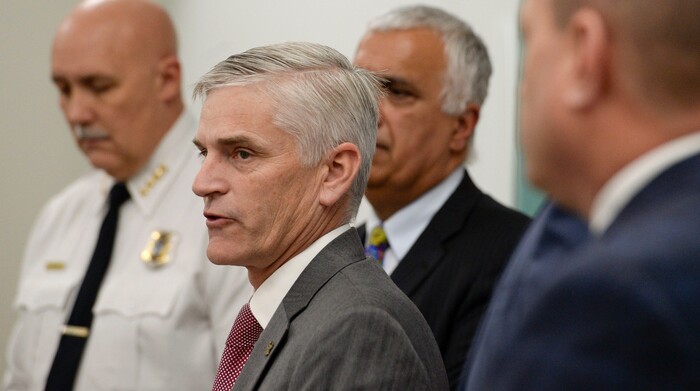 (Leah Hogsten | The Salt Lake Tribune) FBI Special Agent in Charge Paul Haertel speaks during a joint FBI Child Exploitation Task Force press conference to warn Utahns of the "hypersexualized virtual world" and to report the task force's findings in the fight to prevent children from being lured by internet predators and raped, kidnapped or murdered, Nov. 19, 2019. The multi-agency representatives reported that the task force netted 30 perpetrators in just four days in one month and called attention to the need for parents to police their childrenÕs online presence. "We expect you to step up and protect your children," said Gill.