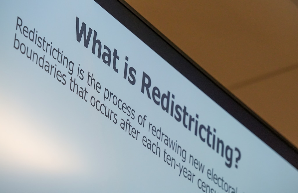 (Chris Samuels | The Salt Lake Tribune) A presentation during a meeting of the Legislative Redistricting Committee at the Capitol in Salt Lake City, Monday, Sept. 22, 2025.
