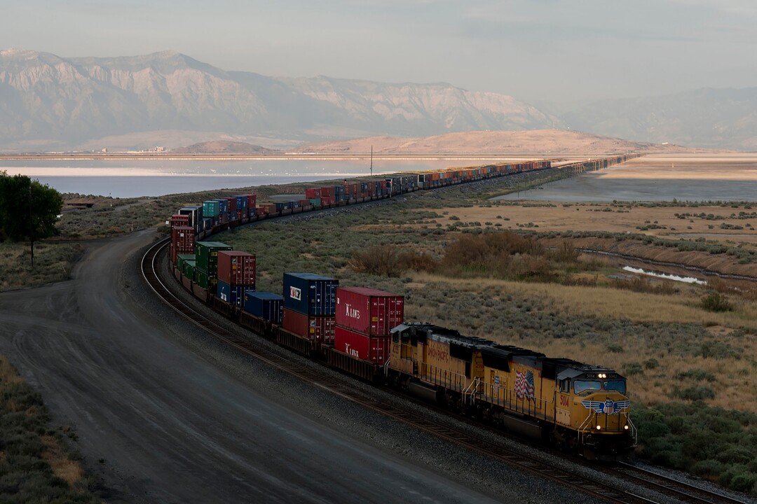 (photo courtesy Chris Federer)  A Union Pacific train approaches the site of the Promontory Point Resources landfill. Business plans spelled out in state documents indicate the company wants to bring in millions of tons of out-of-state industrial waste, including coal ash, by train. A company official says it does not plan to import coal ash or other waste from outside Utah.