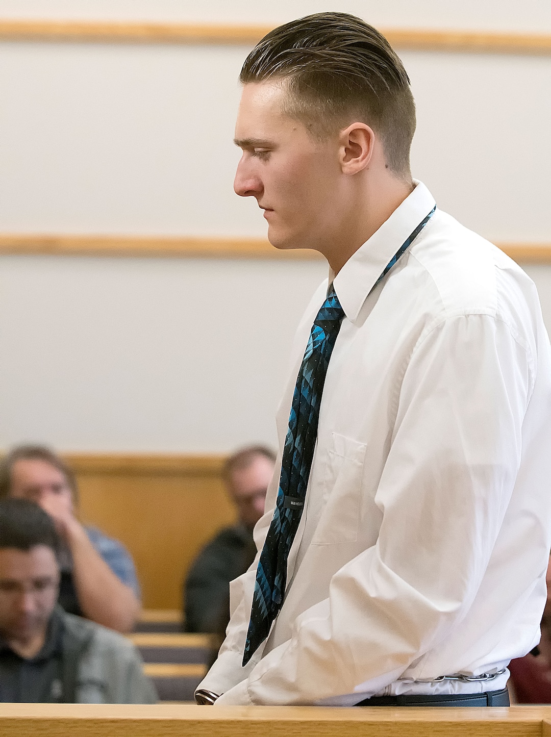(Eli Lucero  |  Herald Journal, pool) Colter Peterson leaves the courtroom following his sentencing hearing for attempted aggravated murder and robbery, Thursday, Feb. 1, 2018, in Logan, Utah. Peterson received a sentence of 15 years to life for shooting Deserae Turner in February 2017, and leaving her for dead in a dry irrigation canal in Smithfield, Utah.
