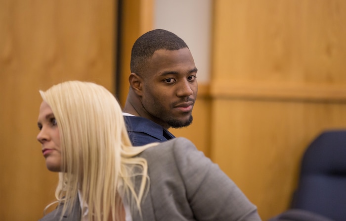 Sydney Oliver  |  Pool Photo

Former Utah State University linebacker Torrey Green appears in the First District court on Wednesday, beginning the first day of a three-day preliminary hearing. Green is charged with six counts of rape, one count of aggravated kidnapping, three counts of forcible sex abuse and two counts of object rape. 