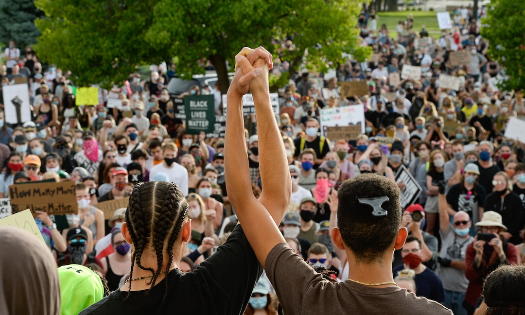 (Francisco Kjolseth  |  The Salt Lake Tribune) Demonstrators gather at the Park building at the University of Utah in Salt Lake City on Wednesday, June 3, 2020, after a weeklong curfew was removed.